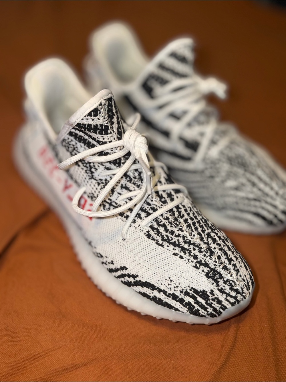 adidas Yeezy “zebra” White and Black Patterned Knit Sneakers